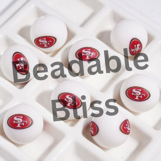 American Football SF Team Printed Silicone Beads for DIY Bracelets and Necklaces, 15MM