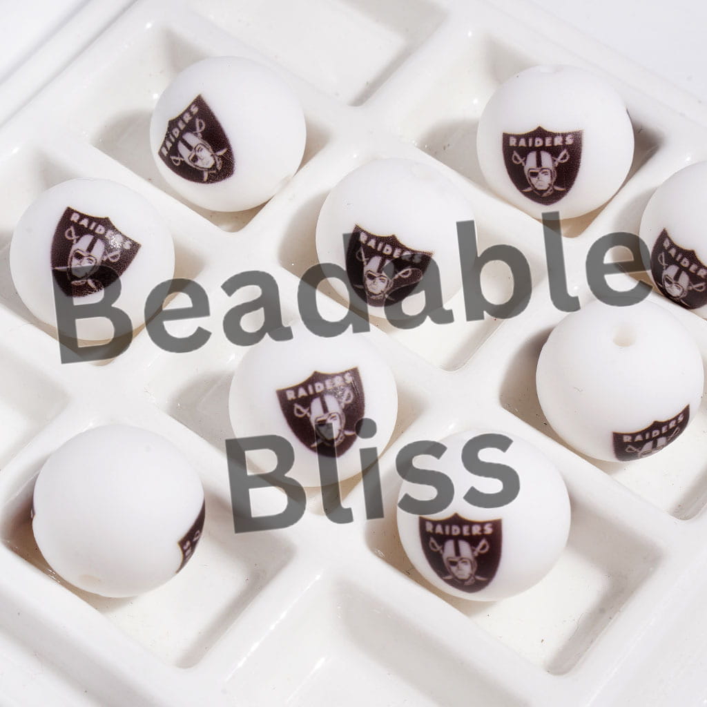 Printed Silicone Beads for DIY Bracelets with American Football Las Vegas Team, 15MM