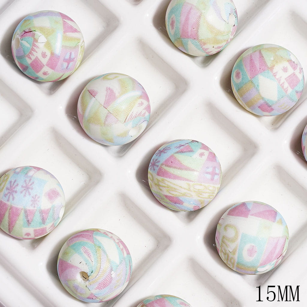 Printed Silicone Beads Round with Diverse Geometric Pattern, 15MM