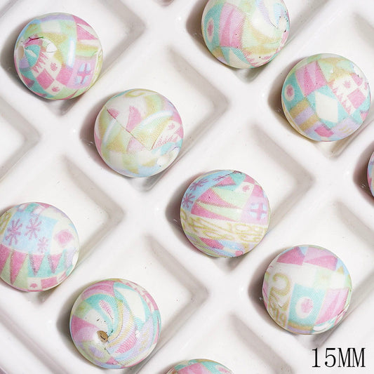 Printed Silicone Beads Round with Diverse Geometric Pattern, 15MM