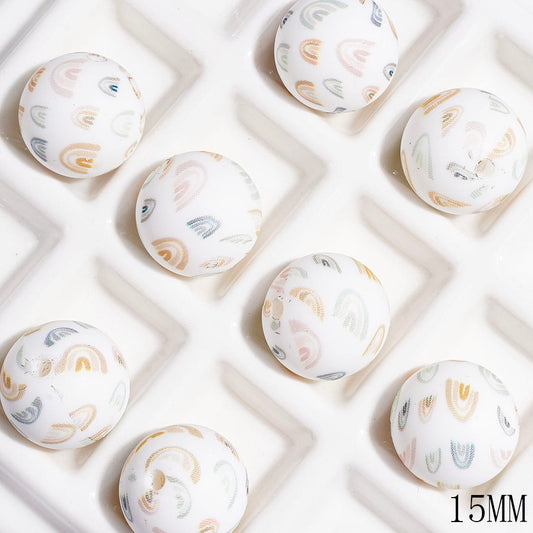 Printed Silicone Beads with Light Colors Rainbow Pattern, 15MM