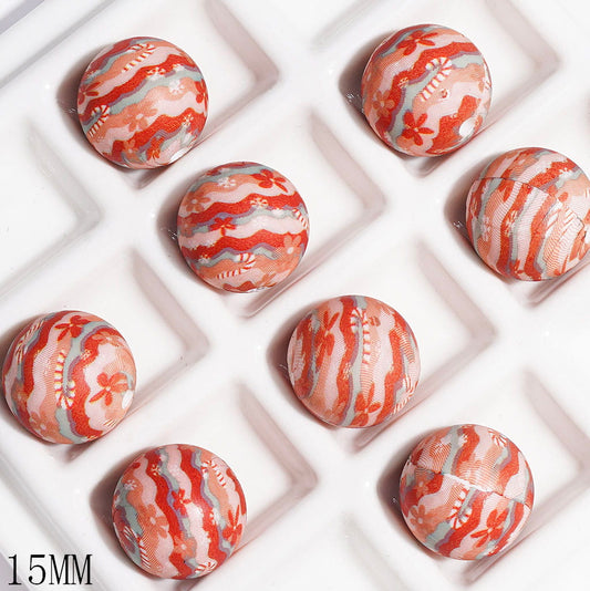 Printed Silicone Beads with Flowers and Red Orange Wavy Stripes and Candy Cane Patterns, Christmas Theme, 15MM