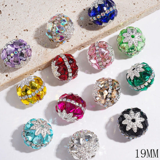 Handmade Acrylic Beads with Heart Rhinestones and Silver Space, AB Chains, 19MM, Multi-Color, Random Mix