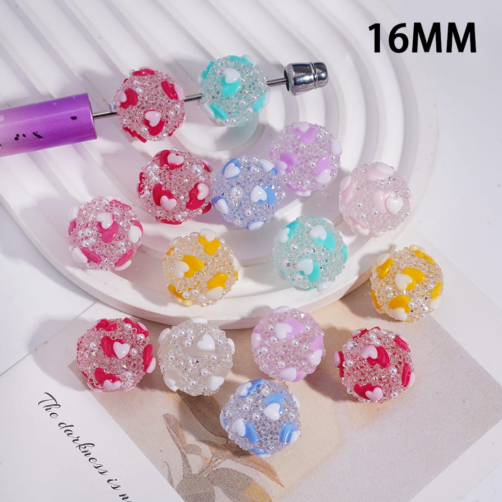 Sugar Beads with Double Hearts Cone Shape Clear Rhinestones White Pearls, 16MM, Random Mix