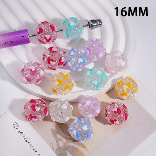 Sugar Beads with Double Hearts Cone Shape Clear Rhinestones White Pearls, 16MM, Random Mix