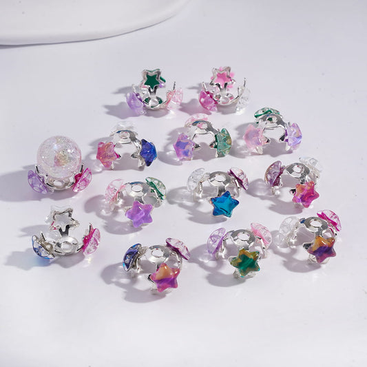 Alloy Bead Cages with Glossy Stars, Bead Cap, Transparent Color, Random Mix (They Fit 16MM Beads)