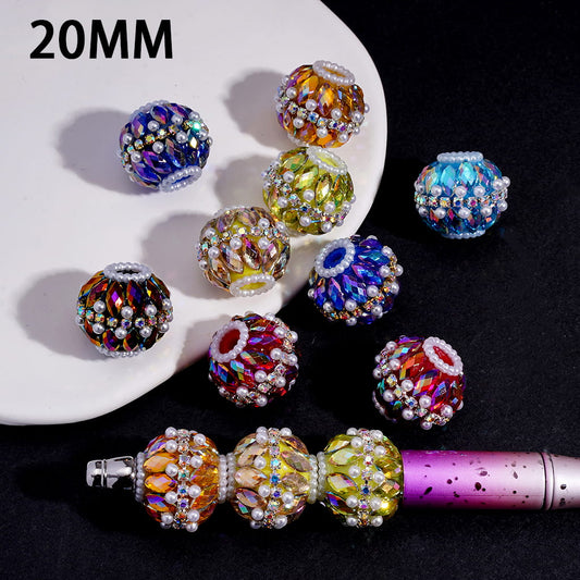 Acrylic Beads with Double-Layered Marquise Cut Rhinestones, White Pearl and AB Rhinestone Chains, 20MM, Random Mix