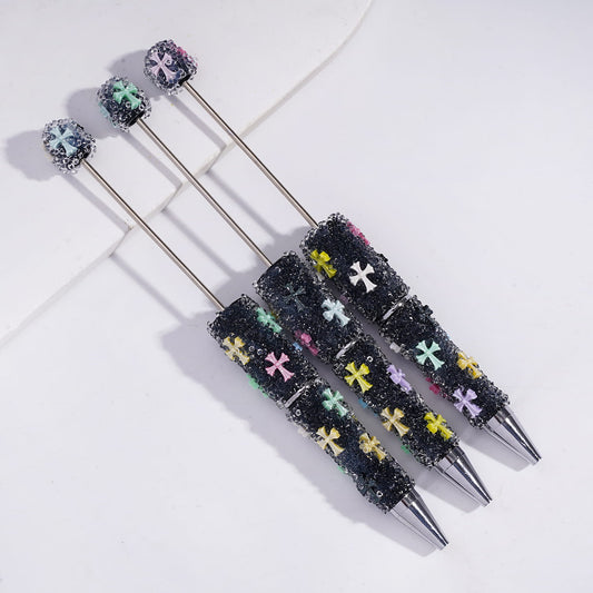 Sugar Beadable Pens With Shiny Cross and Clear Rhinestones Covered the Entire Pen