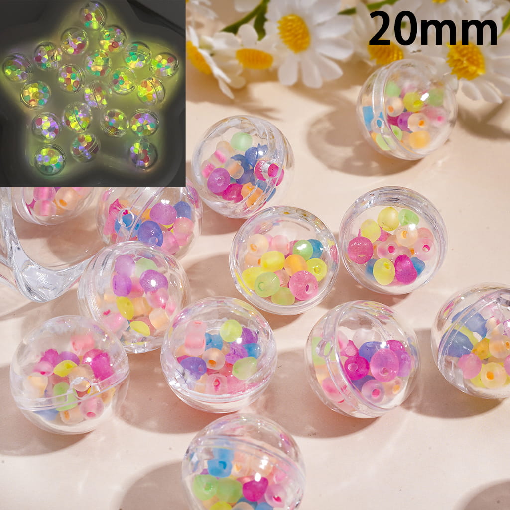Handmade Clear Hollow Round Shaker Acrylic Beads with Luminous Colorful Beads Embedded Inside, 20MM