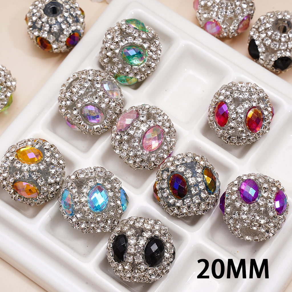 Handcrafted Acrylic Beads with Oval Rhinestones and Clear Rhinestone Chains, 20MM, Multi-Color, Random Mix