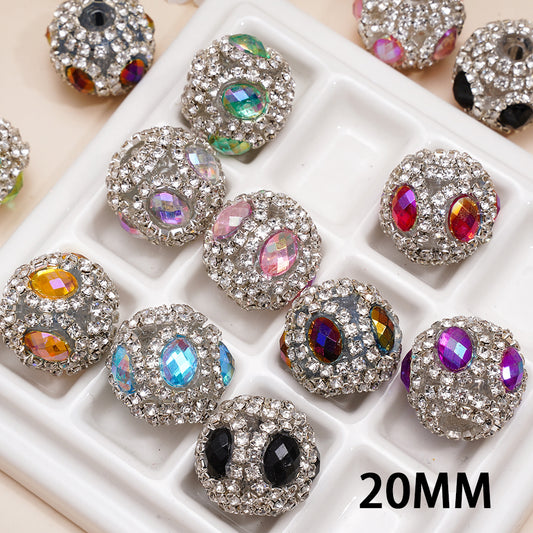 Handcrafted Acrylic Beads with Oval Rhinestones and Clear Rhinestone Chains, 20MM, Multi-Color, Random Mix