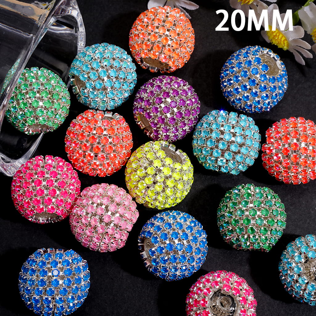 Neon Colors Rhinestone Chains Covering Acrylic Beads for Hand-Made, 20MM, Random Mix (Protein Electroplating Coating Process)
