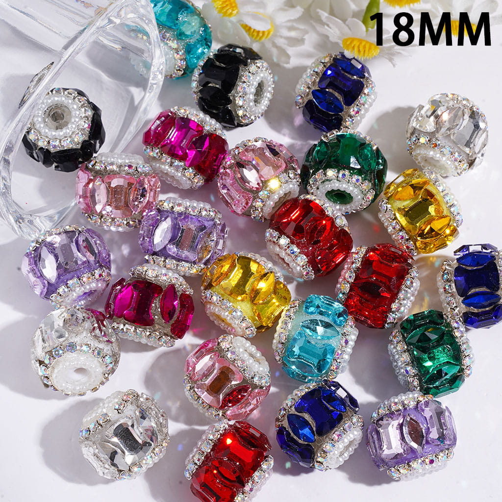 Handcrafted Acrylic Beads with Marquise Cut and Bone Shaped Rhinestones, White Pearl & AB Rhinestone Chains, 18MM, Multicolor, Random Mix
