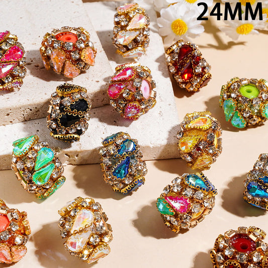 Gold Metal Setting with Water Drop and Clear Rhinestones Handmade Acrylic Sugar Beads, 24MM, Multi-Color, Random Mix