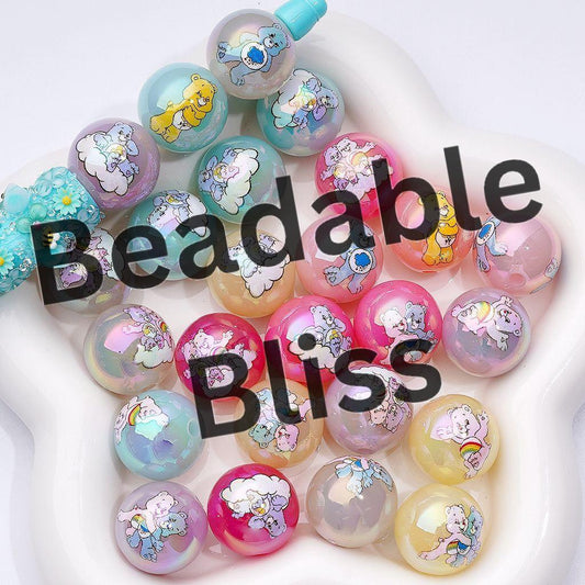 Large UV Coating Cute Care Bea Jelly Color Round Acrylic Beads, 20MM, Random Mix