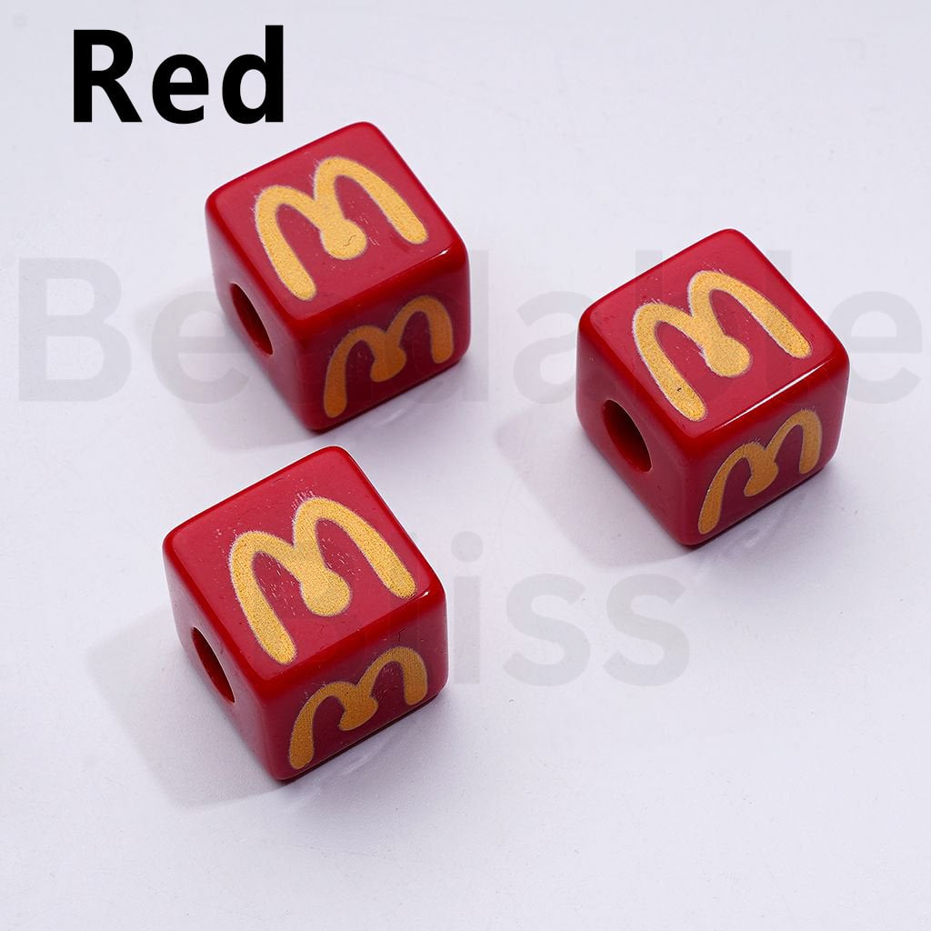 Cute Multi-Color McDonal Series Square Cube Acrylic Beads, Around 16MM