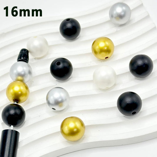 ゴールドシルバーブラックホワイトマットカラーラウンドアクリルビーズ、16MM