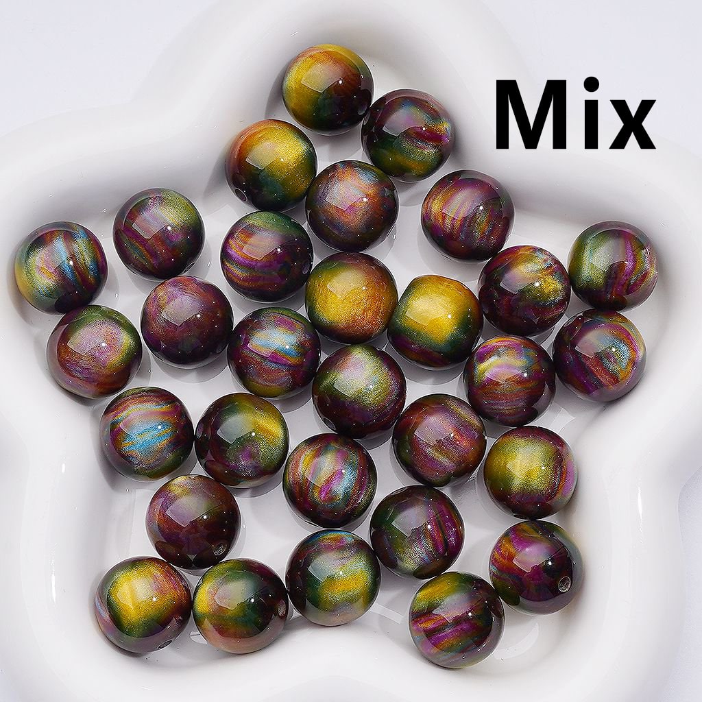 Galaxy Style Abstract Art Stripes Prints Glitter Round Acrylic Beads, 16MM