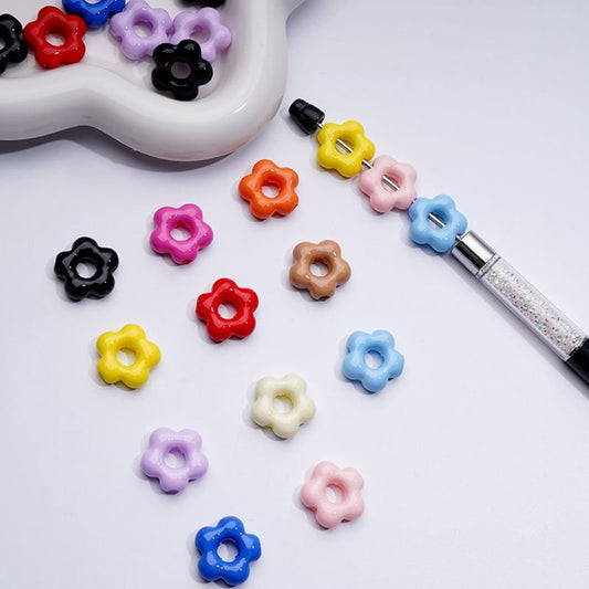 Solid Color Mini Cute Flowers with Large Hole Acrylic Beads, Around 20MM