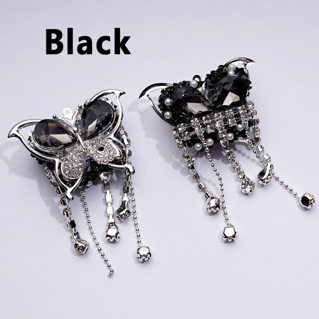 Bling Bling Fancy Silver Alloy Butterfly with Shiny Rhinestones Metal Chains White Pearls Sugar Acrylic Beads, Around 40*60MM