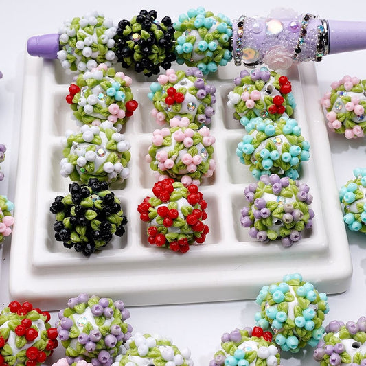 Cute Cherries Mini AB Rhinestones Round Clay Beads, Around 22MM, Random Mix