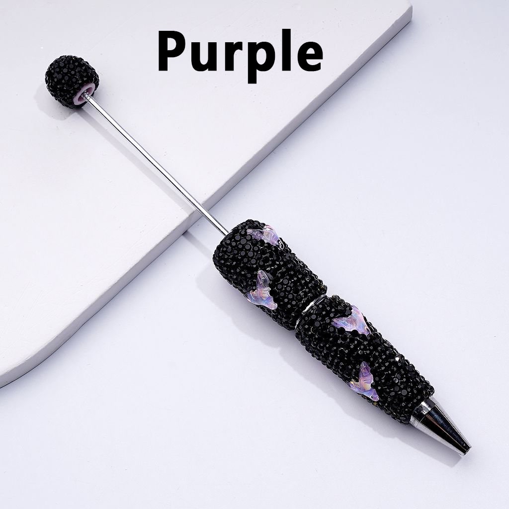 Beadable Clay Pens with Cute Clear Colorful Fish Tails Black Rhinestones Covered the Entire Pen