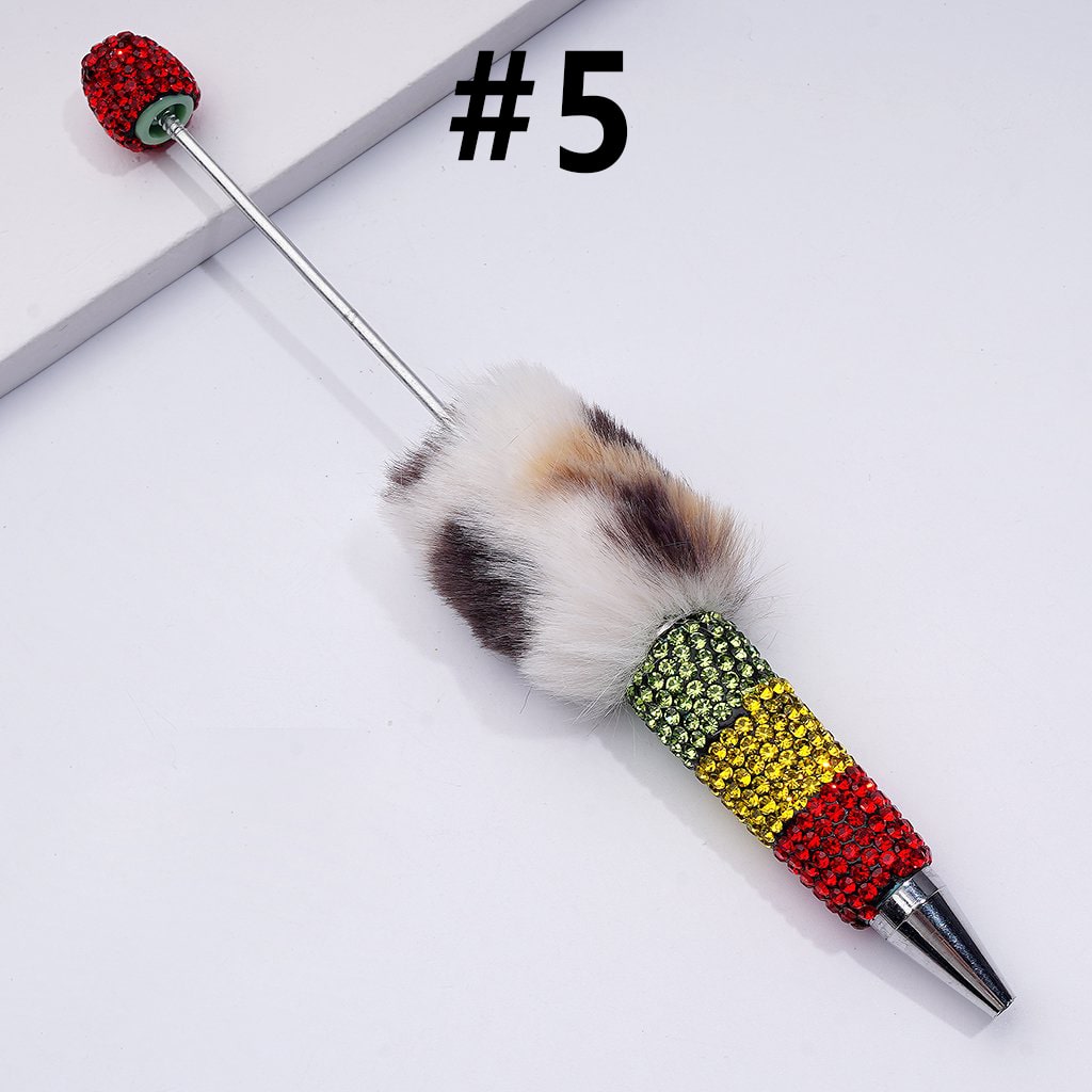 Beadable Clay Pom Pom Pens with Green Yellow Red Shiny Rhinestones Covered the Entire Pen
