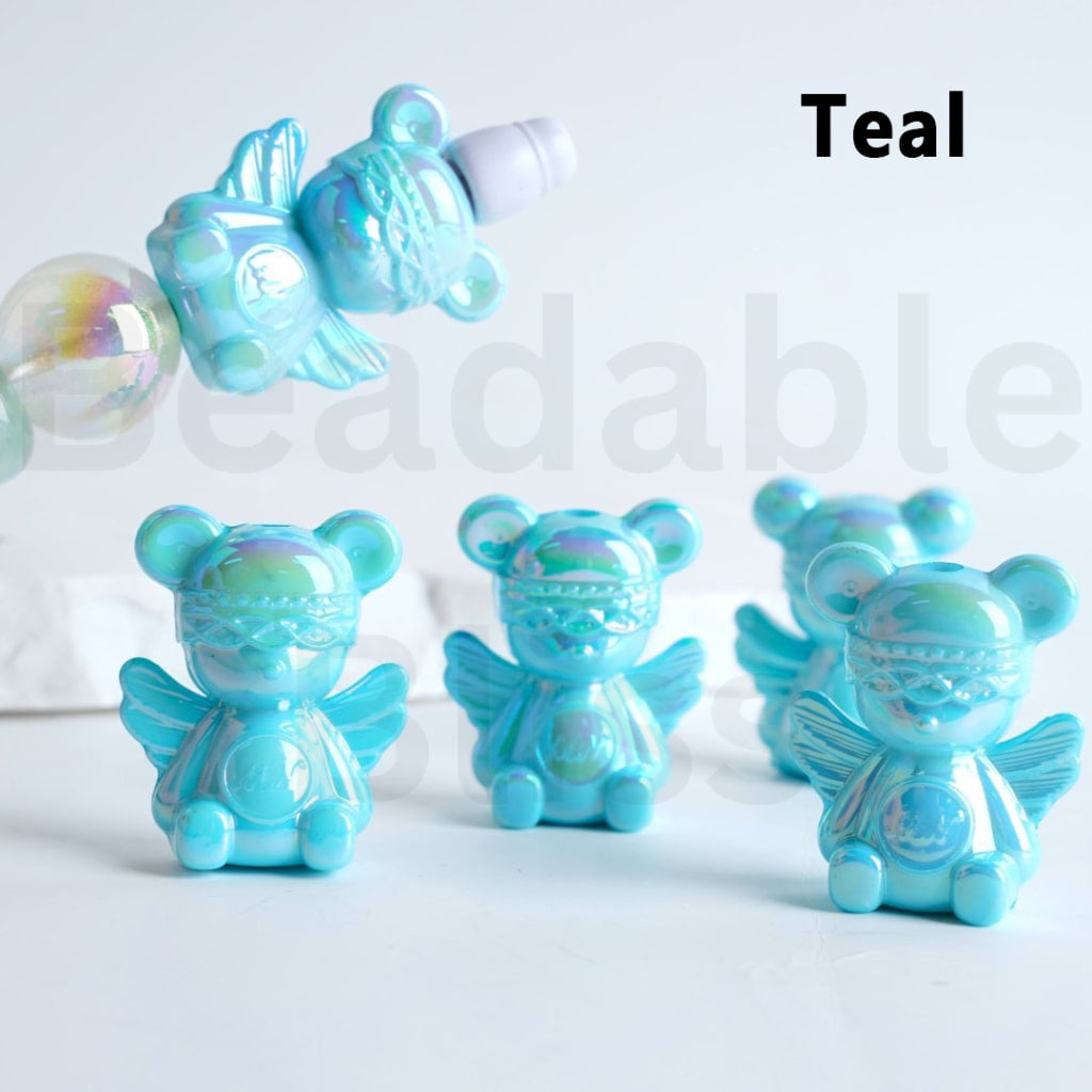UV Coating Shiny Colorful Angel Bear Acrylic Beads, Around 30*24MM