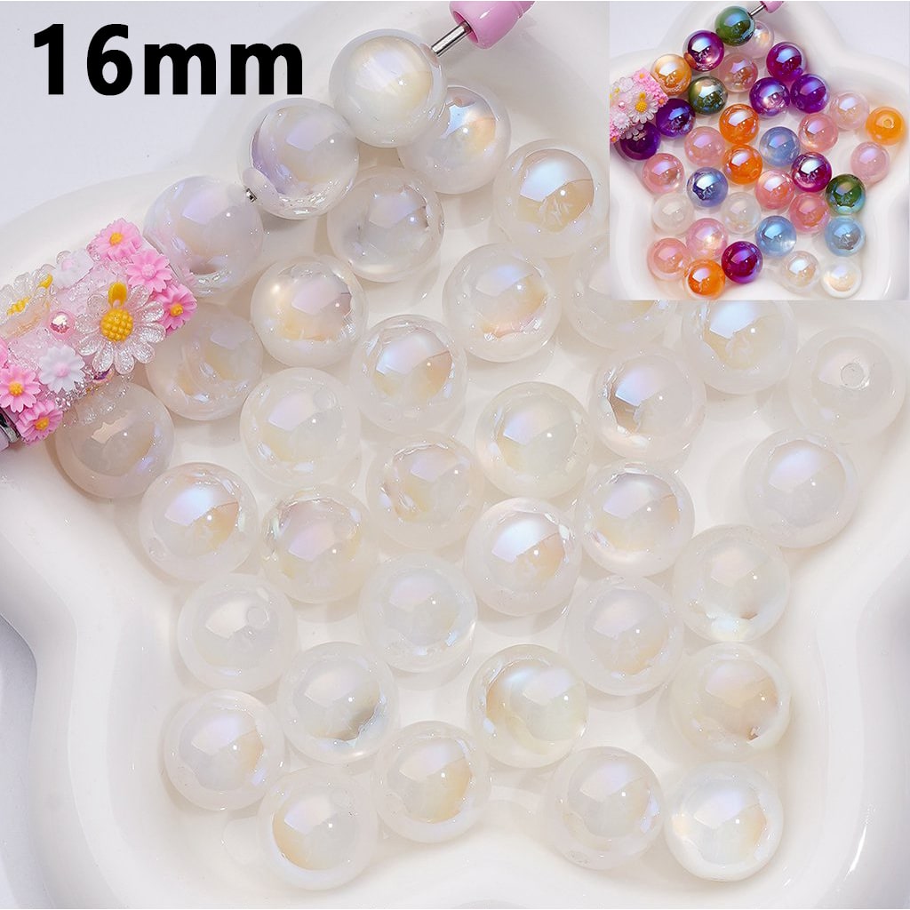 UV Coating Cat Eye Style Color Changing White Round Acrylic Beads, 16MM