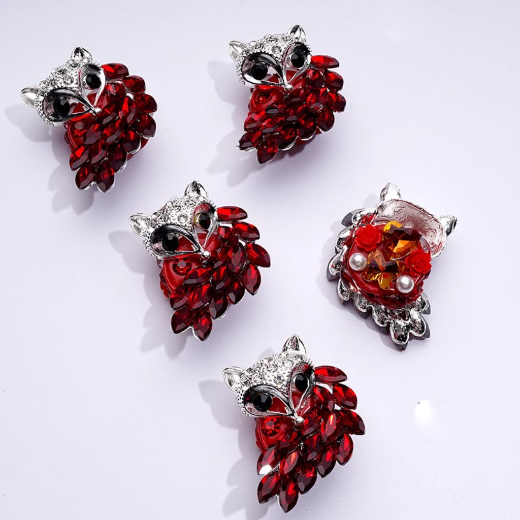 Exquisite Fancy Silver Alloy Fox with Shiny Rhinestones White Pearls Cute Hearts Butterflies Flowers Clay Beads, Around 47*36MM