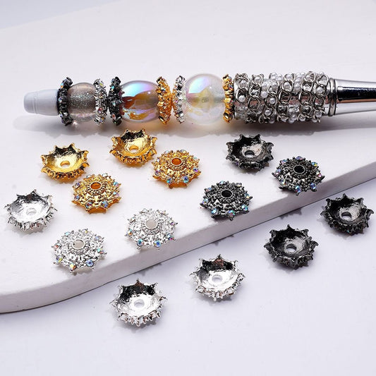 Gold Silver Gun Black Alloy Snowflakes Shape Spacer with AB Rhinestones, 14MM