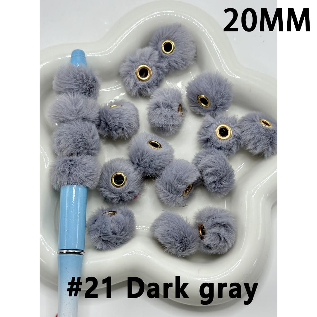 Pom Pom Fluffy Hard Beads and in Solid Colors, 20MM