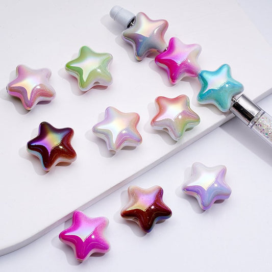 UV Coating Glossy Double-Color Five-Pointed Star Acrylic Beads, Around 20MM, Random Mix