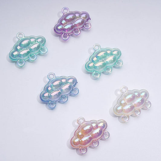 UV Coating Colorful Clouds with Small Rings Acrylic Beads, Around 34*28MM, Random Mix