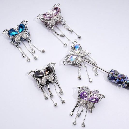 Bling Bling Silver Alloy Butterfly with Shiny Rhinestones Metal Chains White Pearls Sugar Acrylic Beads, Around 40*60MM