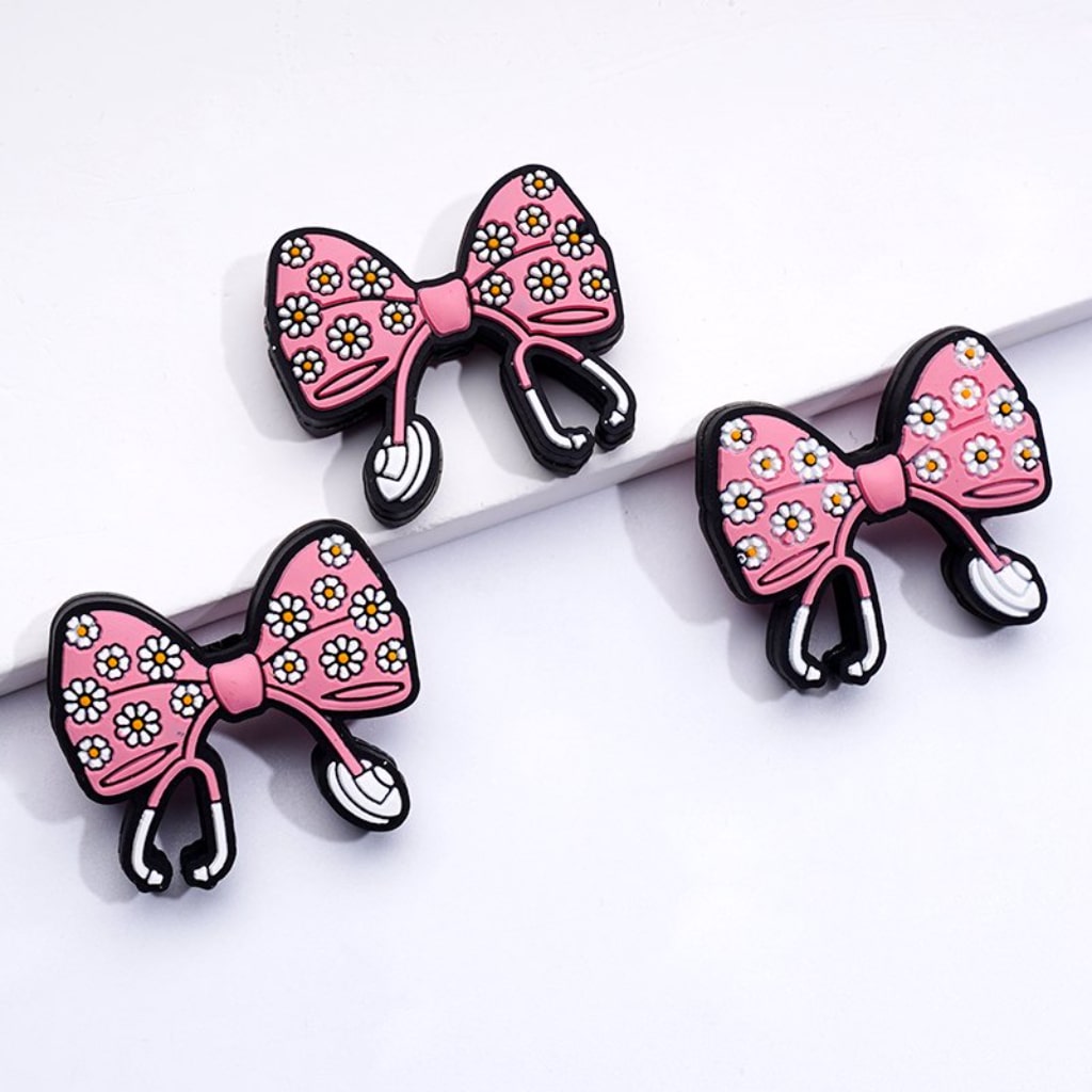 Cute Bowknot with Mini Flowers Stethoscope Nurse Hospital Silicone Focal Beads