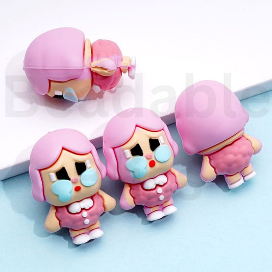 3D Pink Cute Girl Pop Mar Silicone Focal Beads