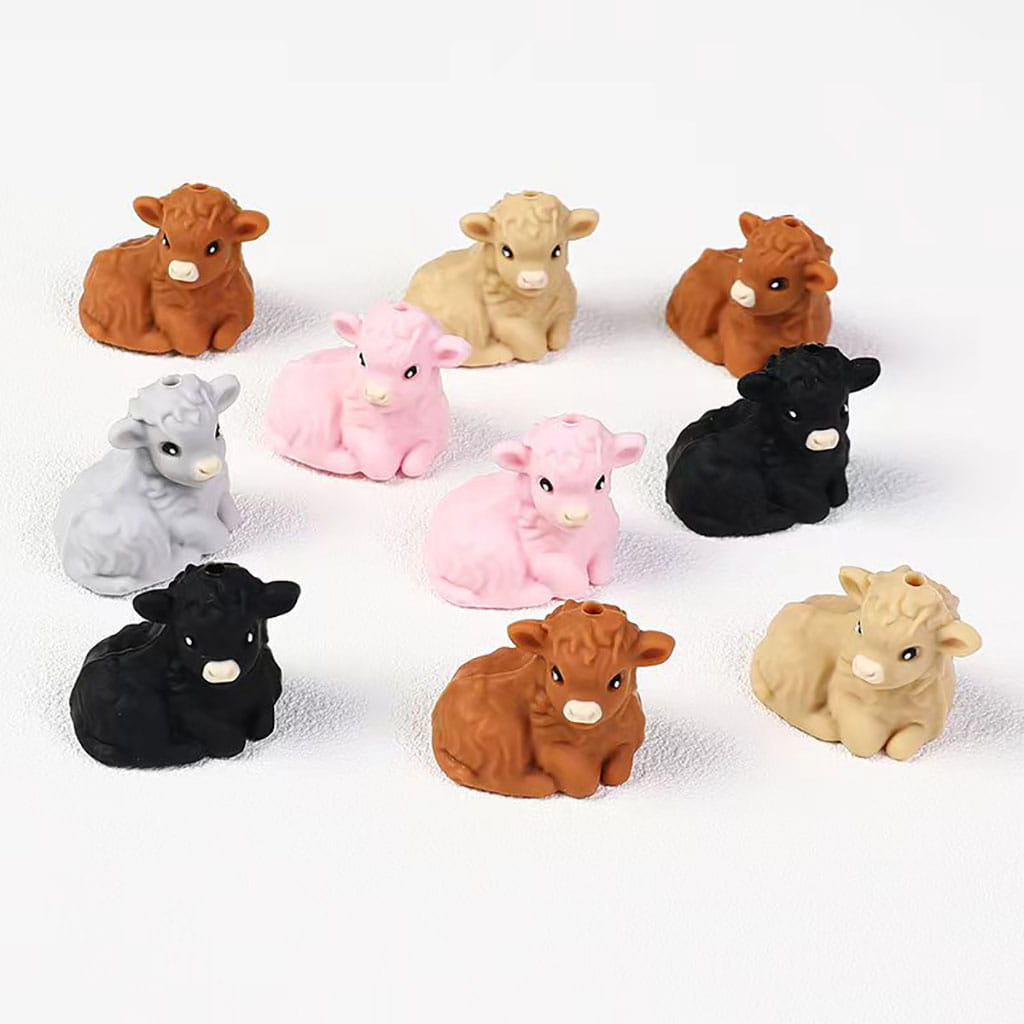 Silicone Focal Beads Cattle Calf in Various Colors