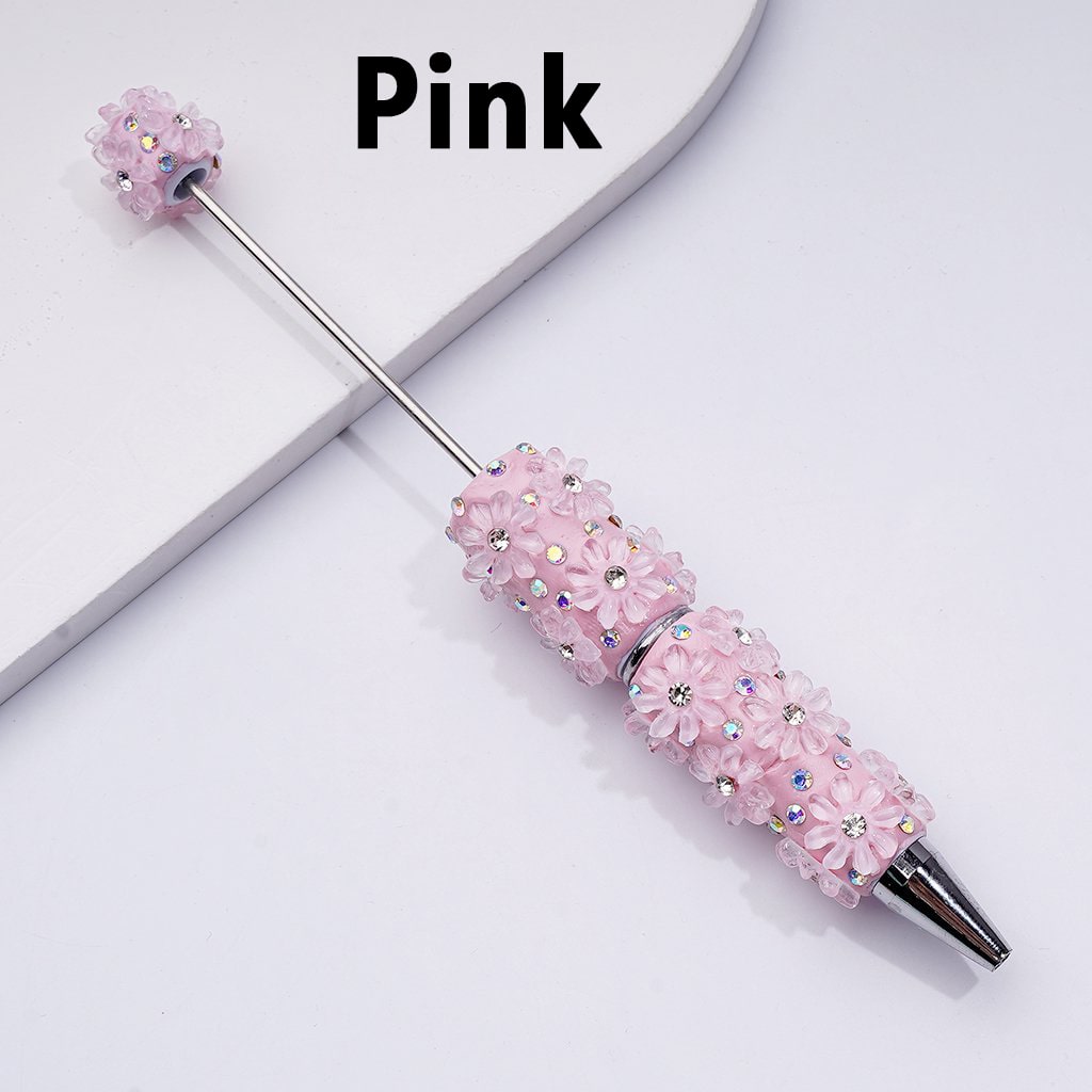Multi-Color Beadable Clay Pens with AB Rhinestones Mini Cute Flowers Clear Rhinestones Inside