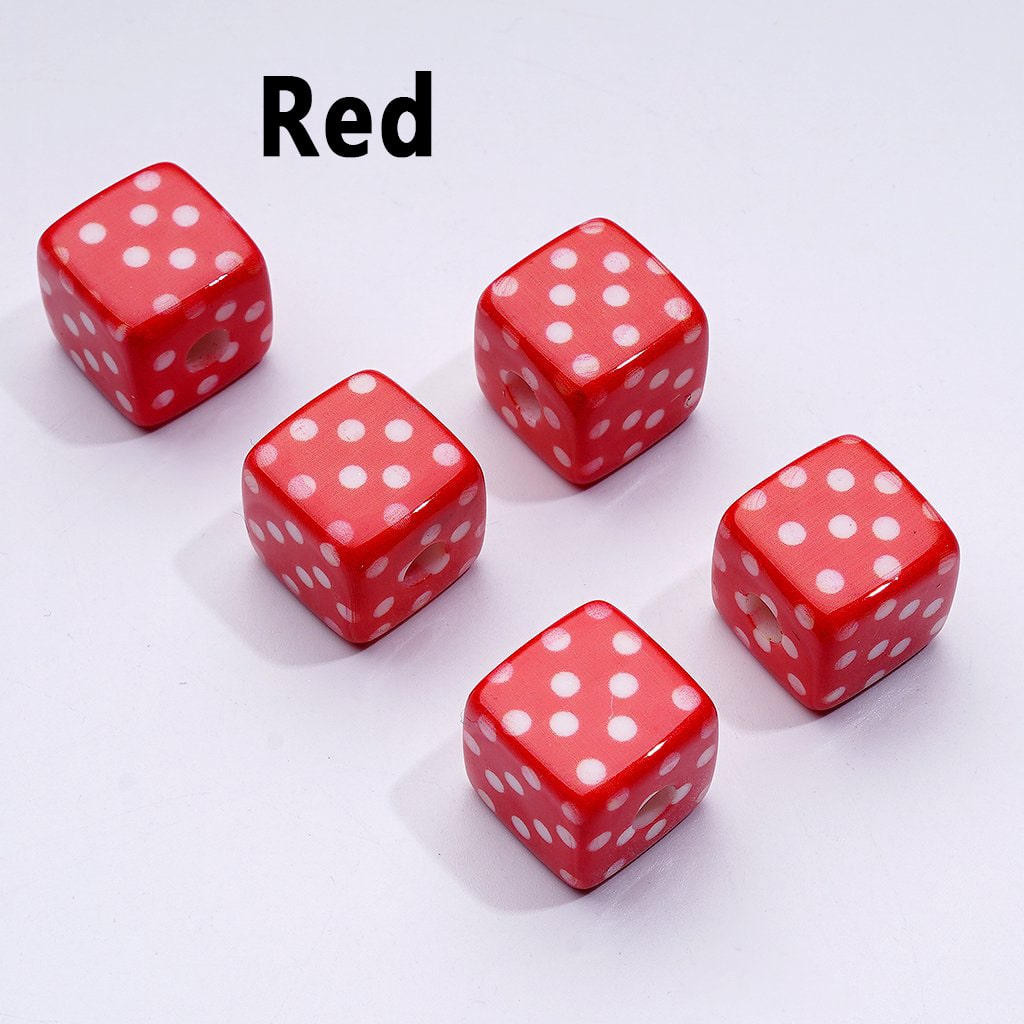 Multi-Color Cube Square Shape Acrylic Beads with Mini Round Dots, Around 14MM