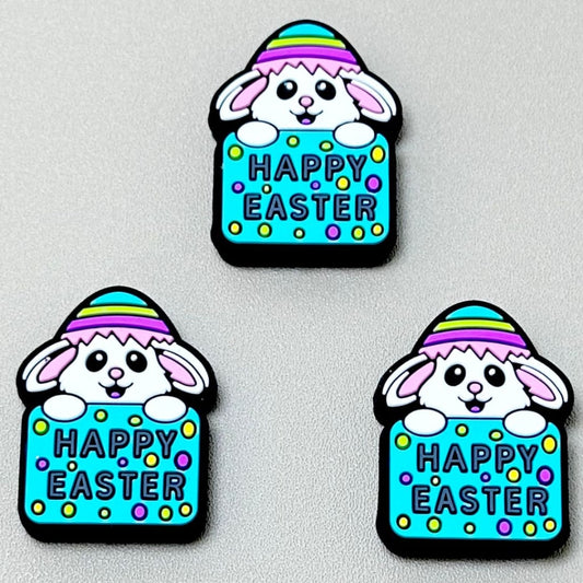 Little Cute Bunny Rabbit Happy Easter Silicone Focal Beads