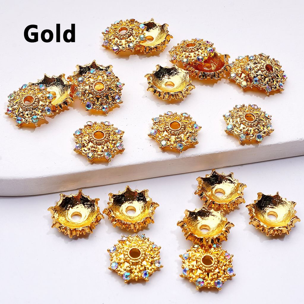 Gold Silver Gun Black Alloy Snowflakes Shape Spacer with AB Rhinestones, 14MM