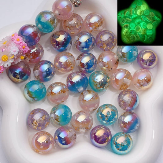 UV Coating Luminous Gold Foil Paper Inside Colorful Round Acrylic Beads, 16MM