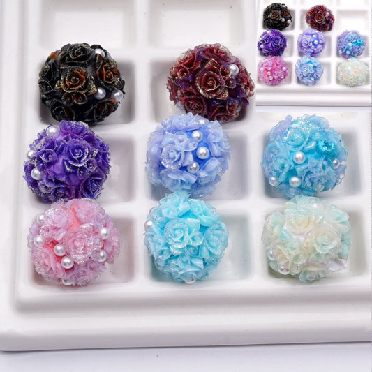 Color Changing Glitter Shiny Flower White Pearls Round Clay Beads, 20MM, Random Mix