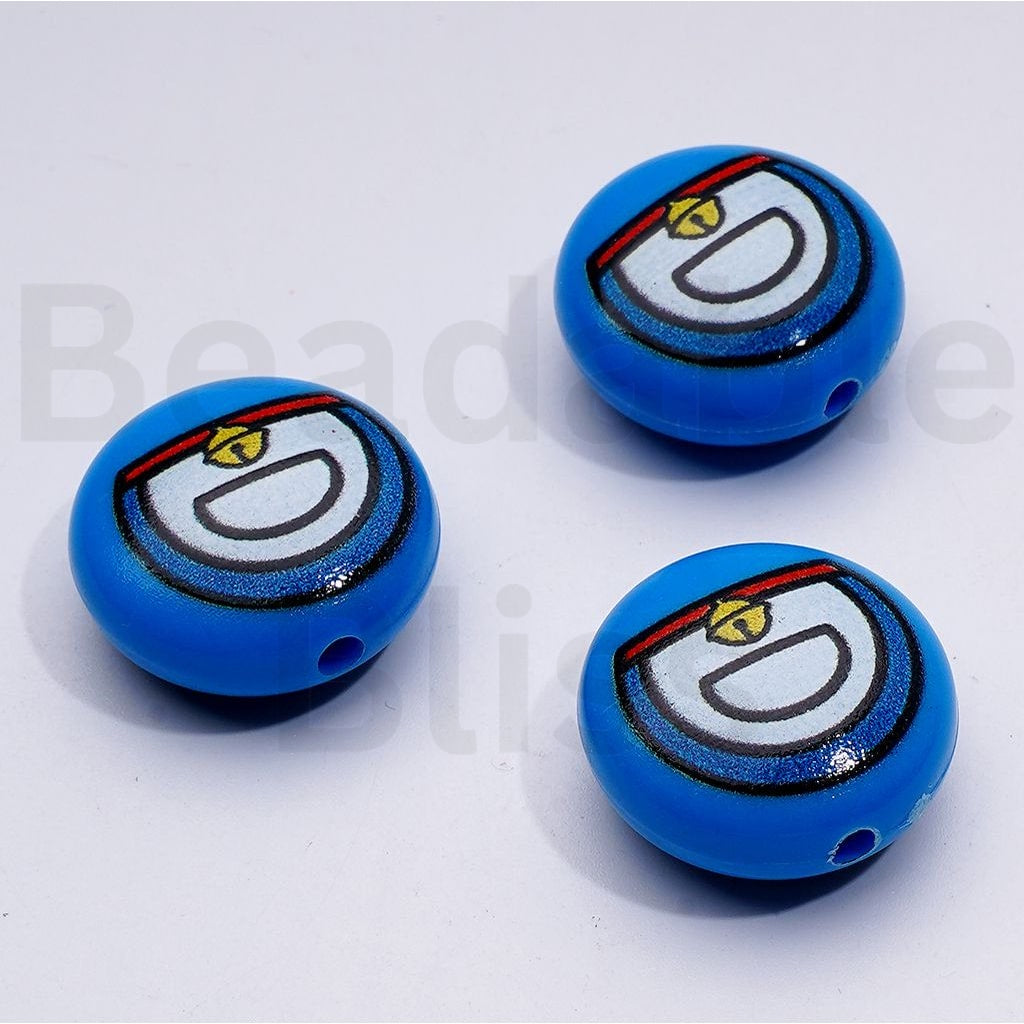 Mini Cute Japan Anime Doraemo Cartoon Round Flat Acrylic Beads, Around 18*10MM
