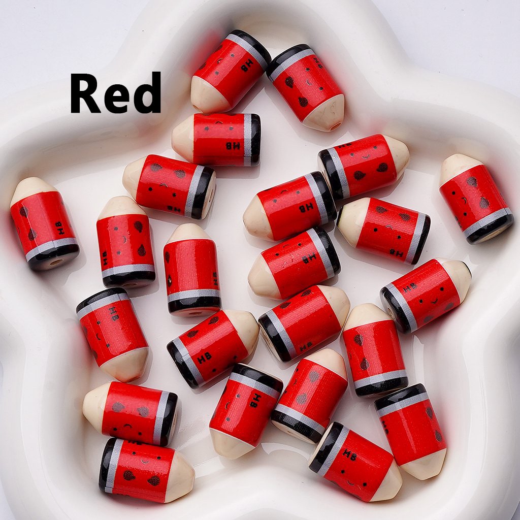 Multi Single Color & Random Mix Color Cute Smile Face HB Pencil Acrylic Beads, Around 12*21MM