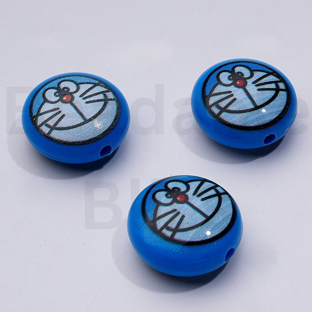 Mini Cute Japan Anime Doraemo Cartoon Round Flat Acrylic Beads, Around 18*10MM