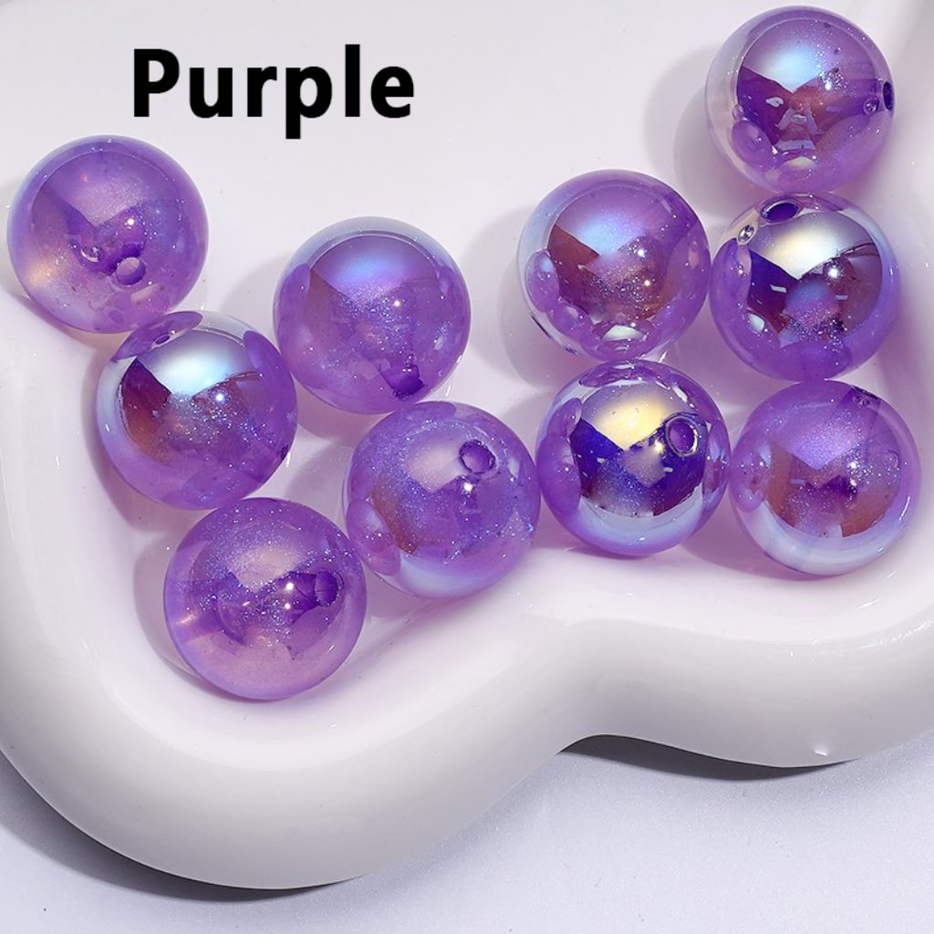 UV Coating Luminous Glossy Glitter Galaxy Round Acrylic Beads, 20MM