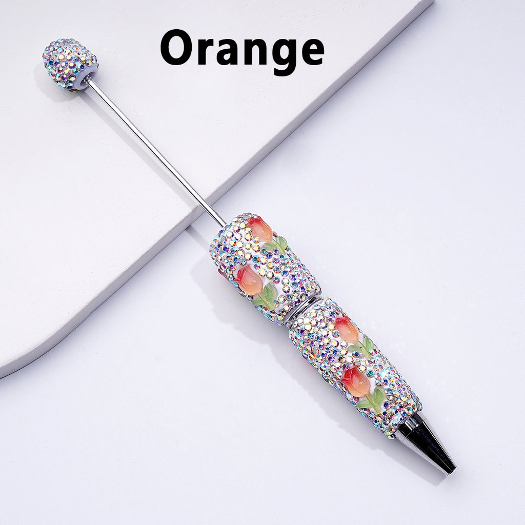 Beadable Clay Pens with Mini Cute Tulip Flowers AB Rhinestones Covered the Entire Pen