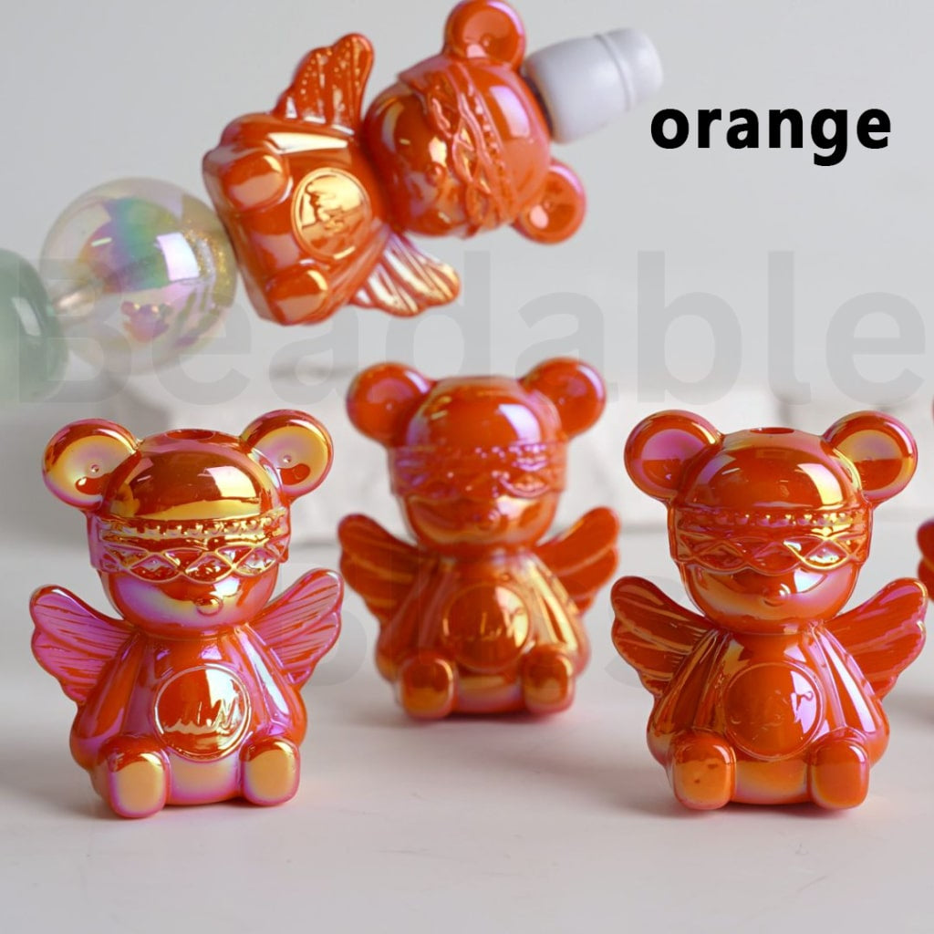 UV Coating Shiny Colorful Angel Bear Acrylic Beads, Around 30*24MM